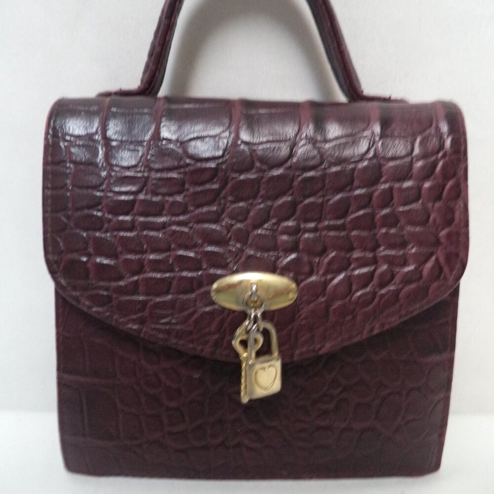Accessory Works Vintage Croc faux leather tote bag purse w/ heart & lock small - Picture 6 of 15